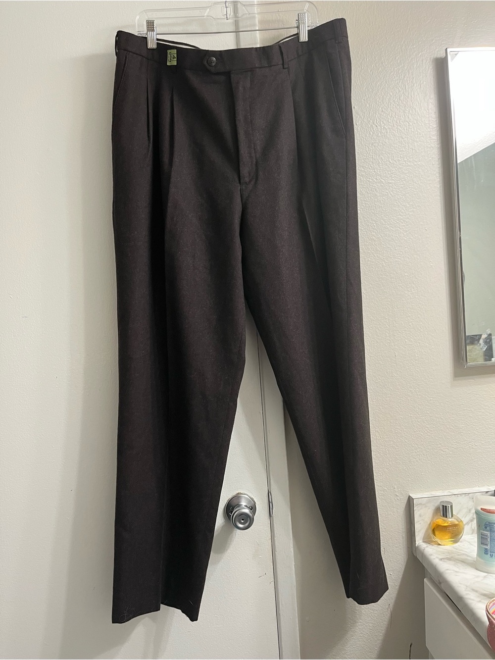 100% wool Andrew Fezza Men's Brown Dress Trousers